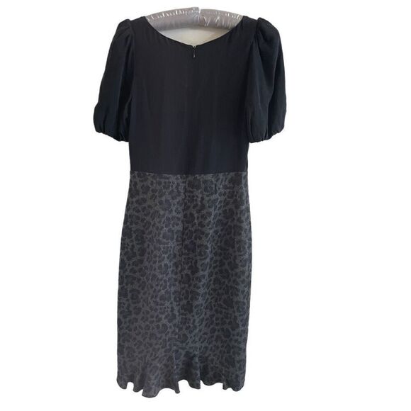 Rebecca Taylor Animal Print Wool Black Silk Sheath Dress - Picture 3 of 6